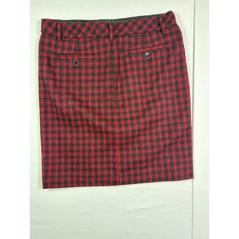 Eddie Bauer Womens Red Black Plaid Wool Blend Pencil Skirt Tall 10 Workwear - Picture 2 of 6